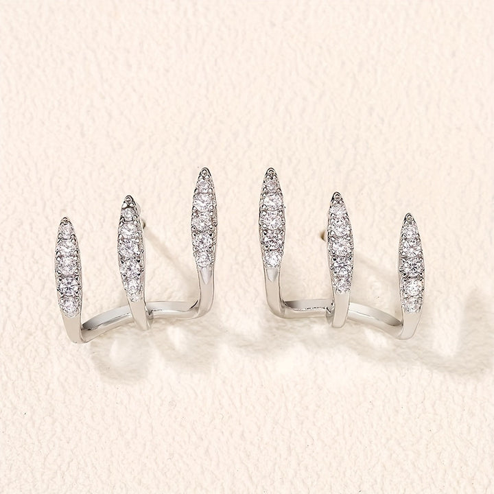 Boucles d'Oreilles Élégantes avec Strass à Trois Griffes