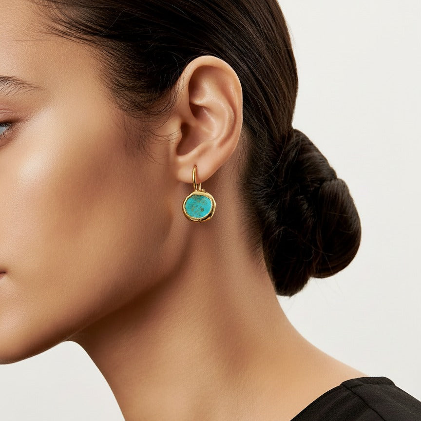 Boucles d'oreilles en or avec pierre turquoise