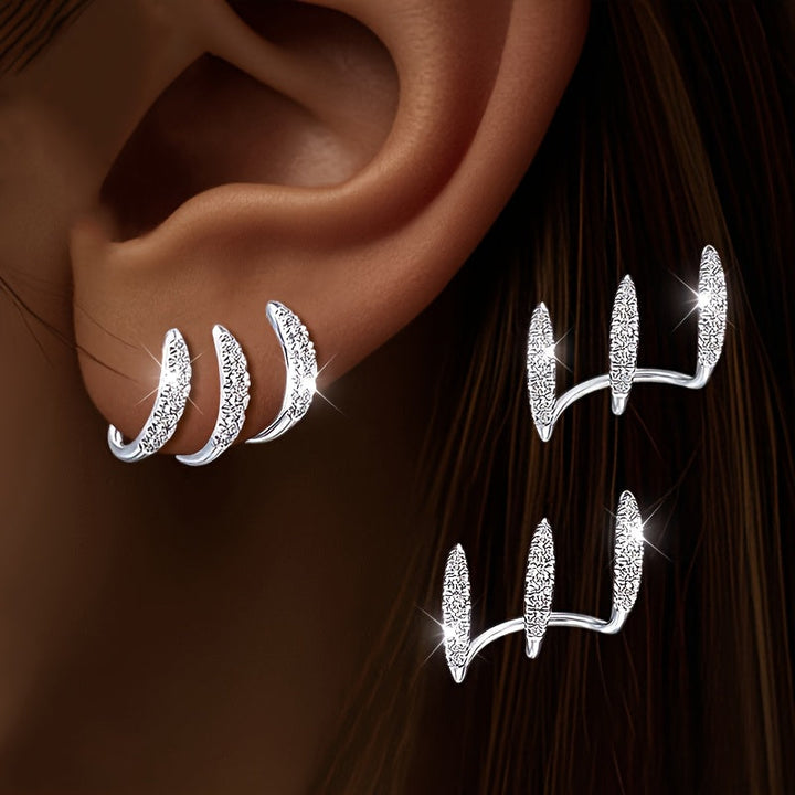 Boucles d'Oreilles Élégantes avec Strass à Trois Griffes