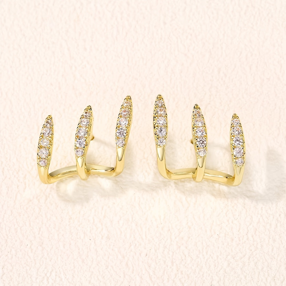 Boucles d'Oreilles Élégantes avec Strass à Trois Griffes