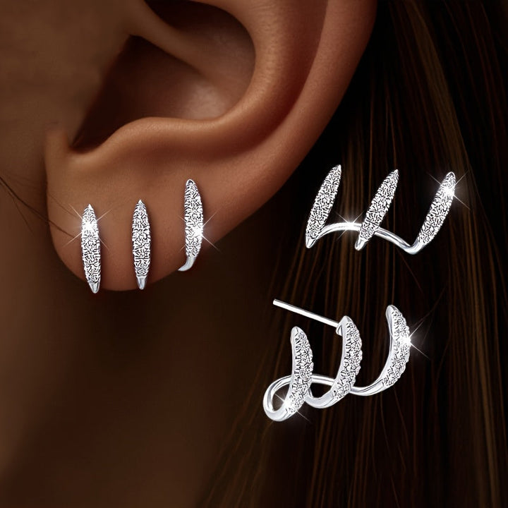 Boucles d'Oreilles Élégantes avec Strass à Trois Griffes