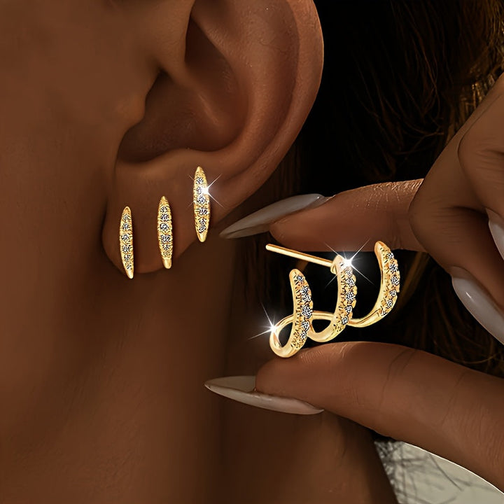 Boucles d'Oreilles Élégantes avec Strass à Trois Griffes